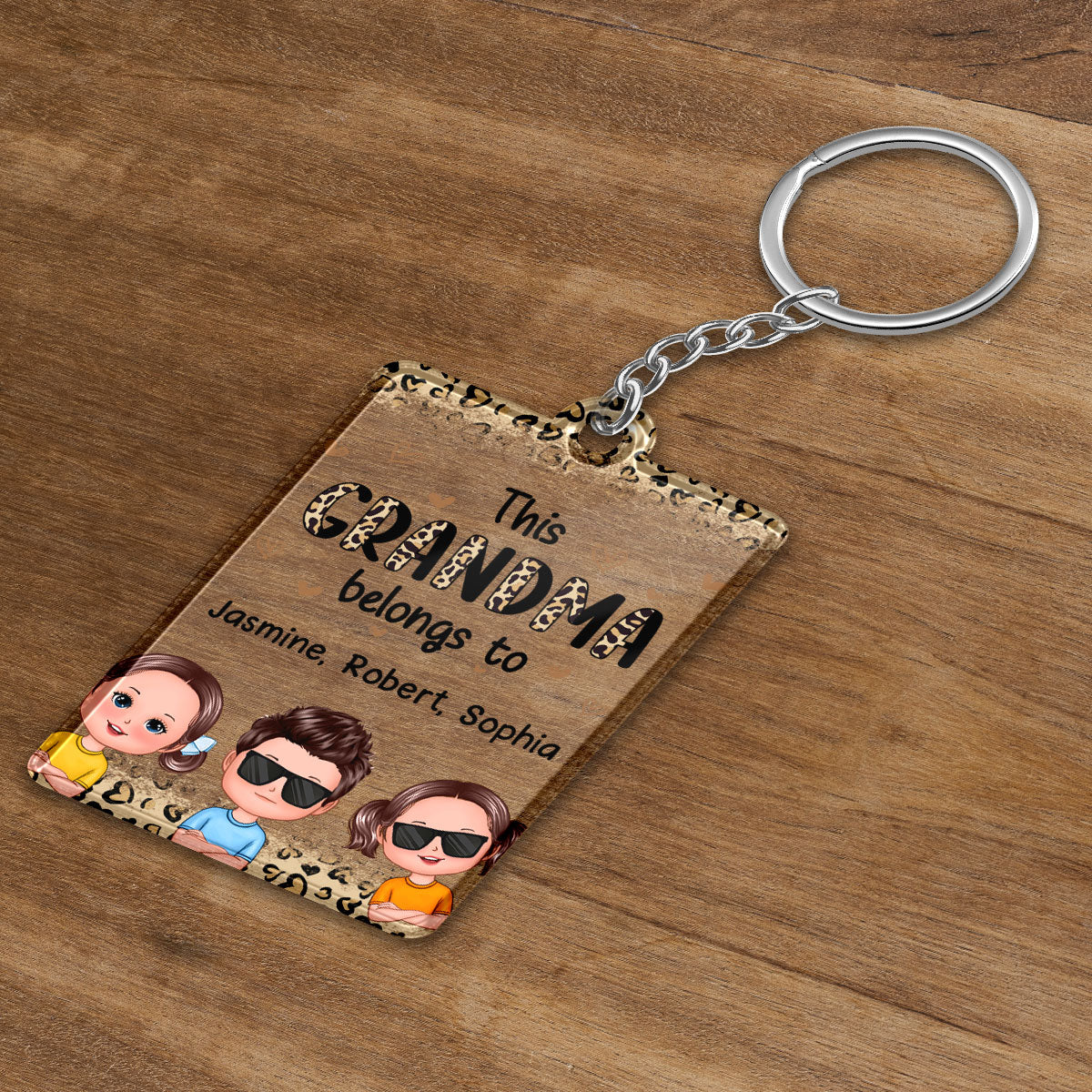 This Grandma Mom Belongs To Leopard Doll Kids Personalized Acrylic Keychain - Image 3