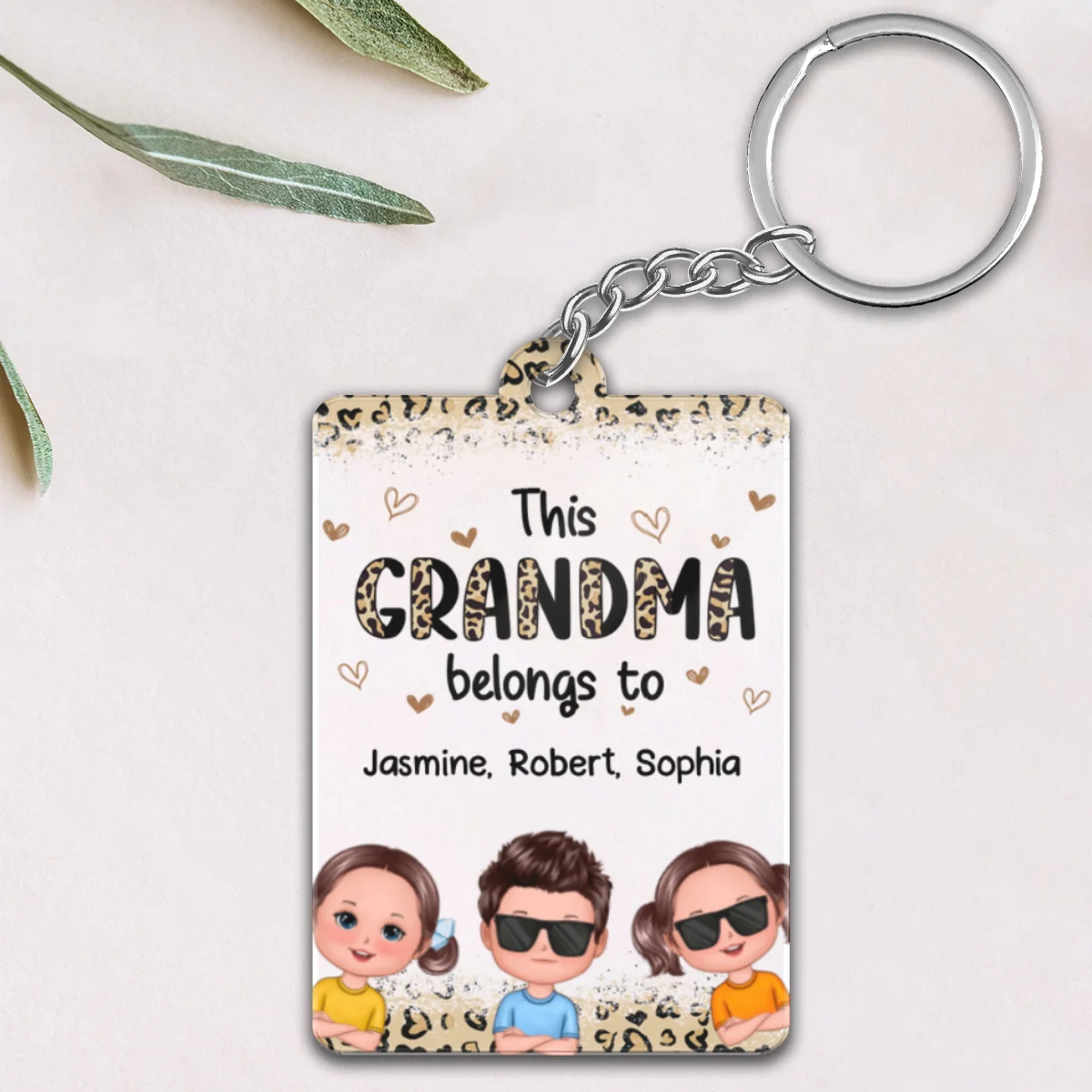 This Grandma Mom Belongs To Leopard Doll Kids Personalized Acrylic Keychain - Image 4