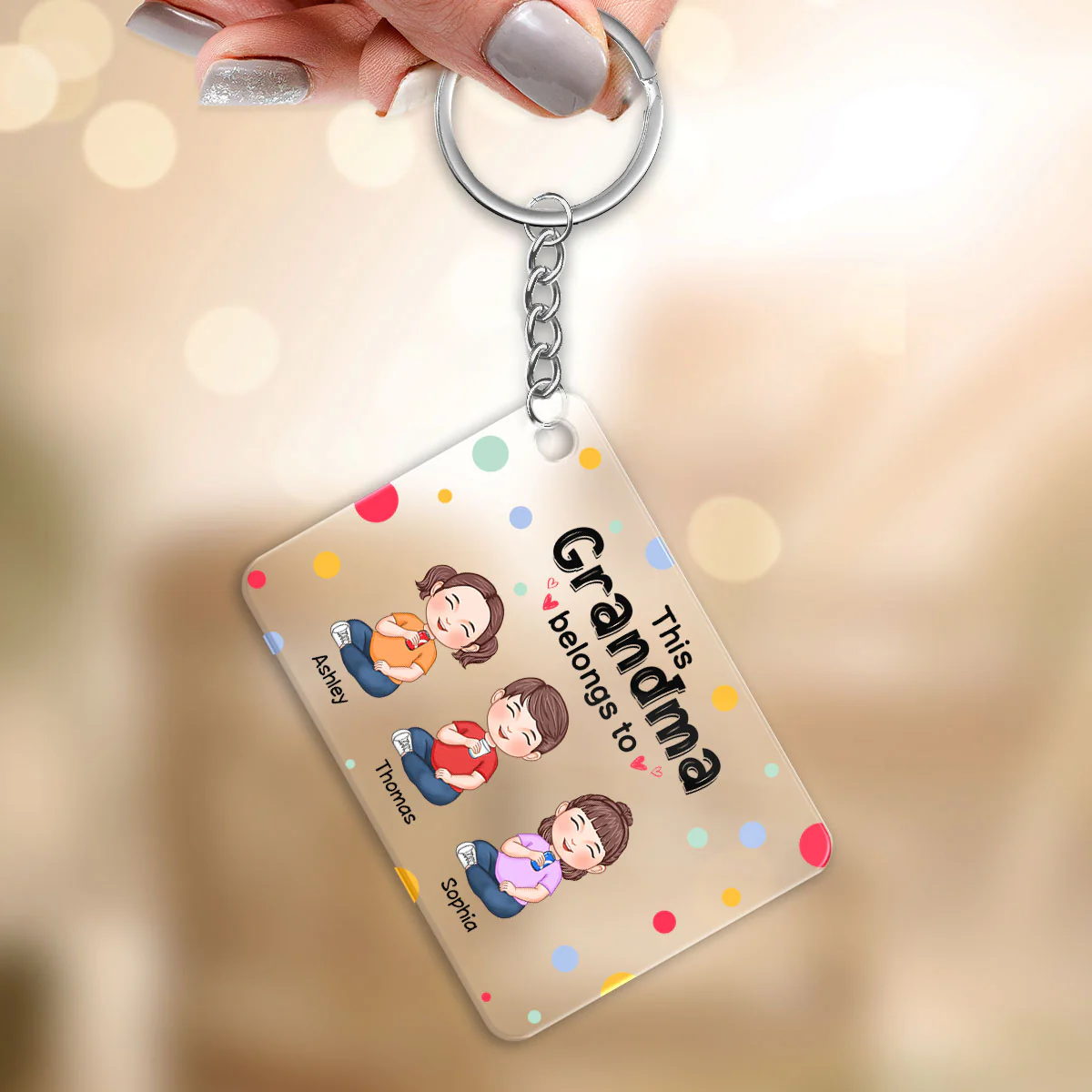 This Grandma Mom Dad Grandpa Belongs To Cute Sitting Doll Kids Personalized Acrylic Keychain - Image 3