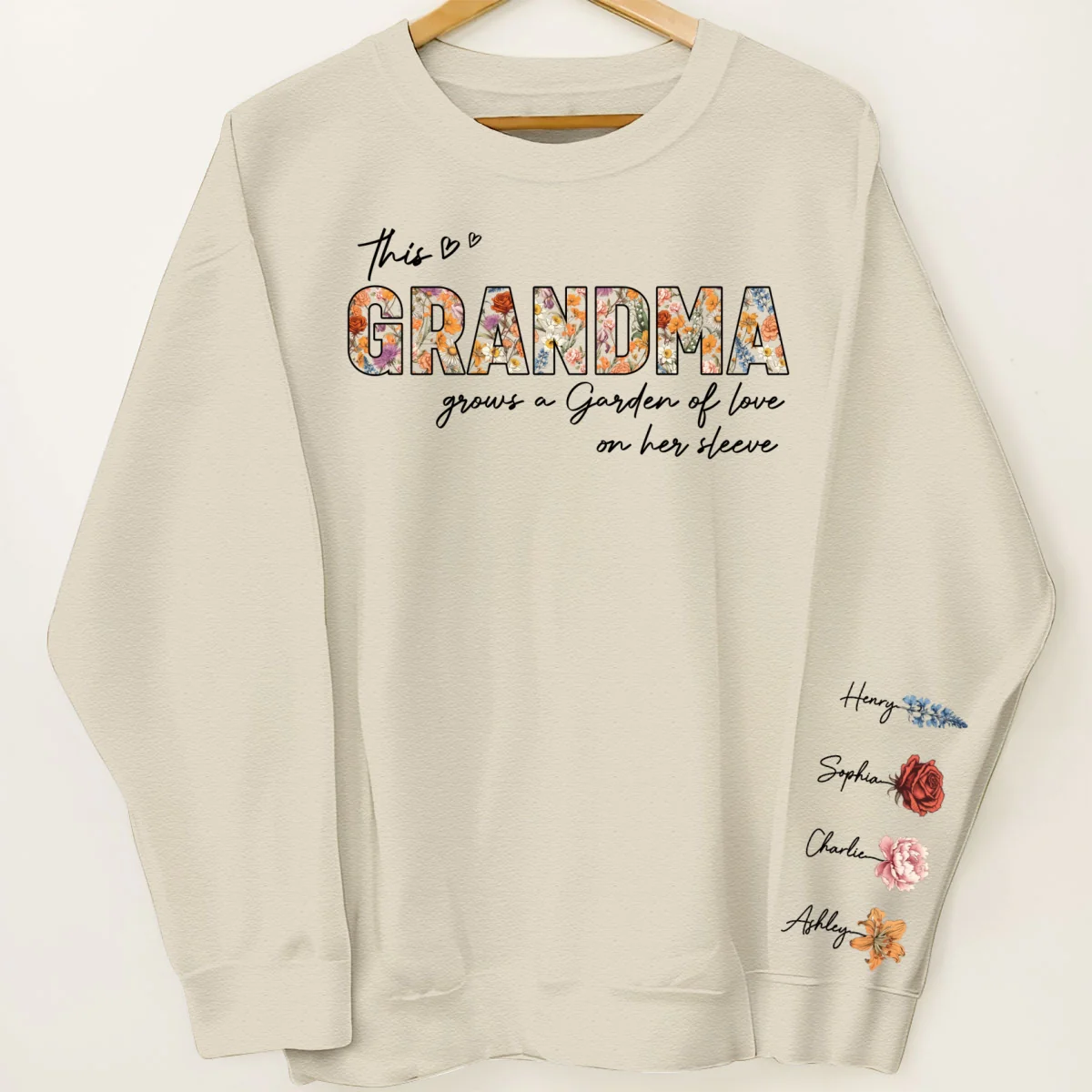 This Grandma Mom Grows A Garden Of Love On Her Sleeve Vintage Birth Flower Personalized Sleeve Printed Sweatshirt - Image 11
