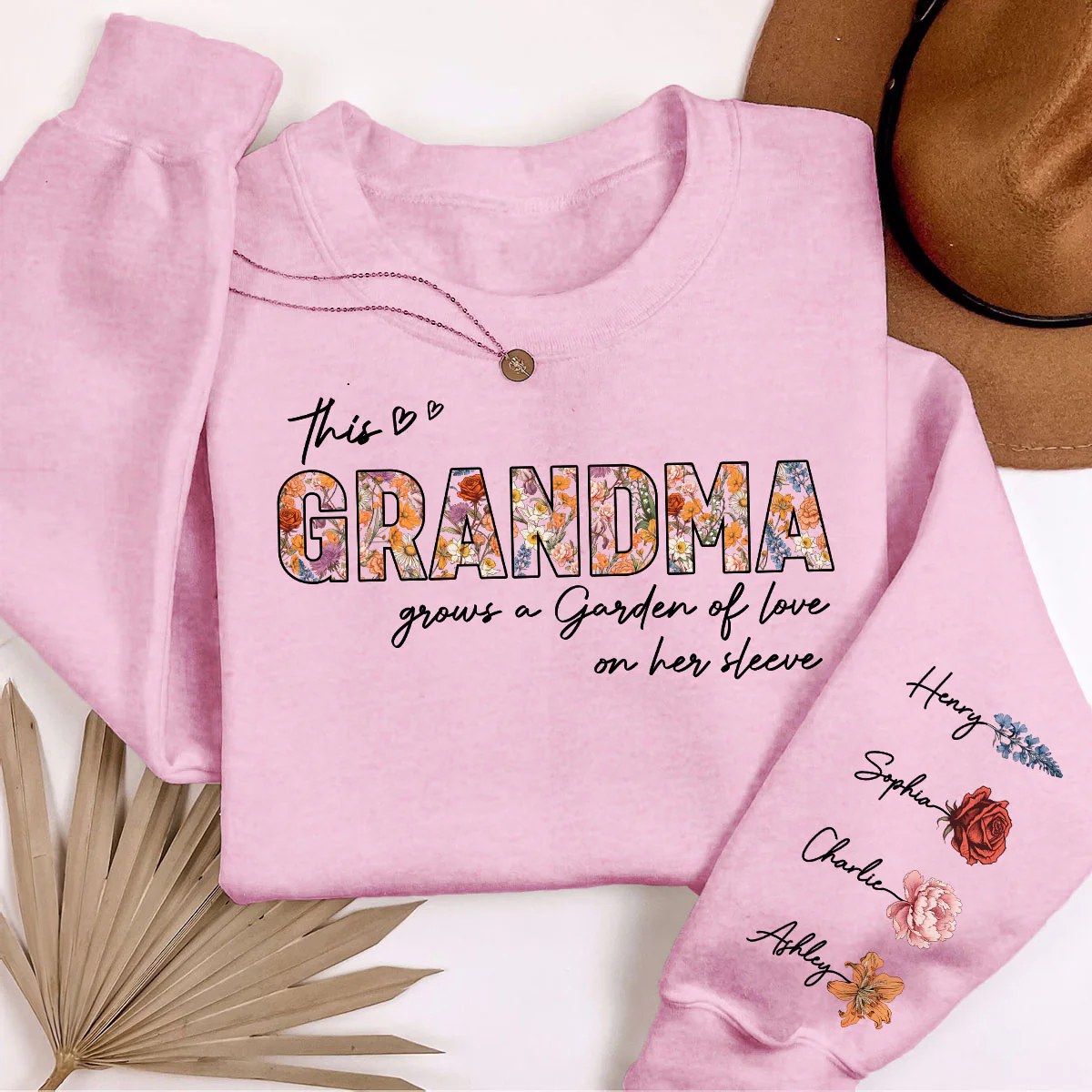 This Grandma Mom Grows A Garden Of Love On Her Sleeve Vintage Birth Flower Personalized Sleeve Printed Sweatshirt - Image 5
