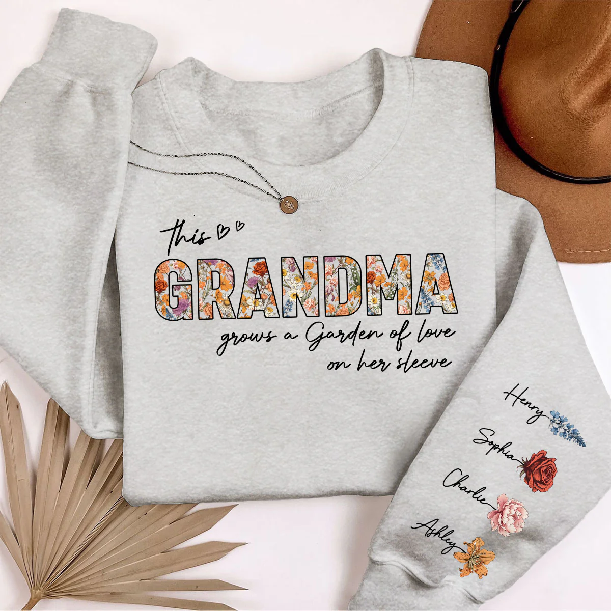 This Grandma Mom Grows A Garden Of Love On Her Sleeve Vintage Birth Flower Personalized Sleeve Printed Sweatshirt - Image 7