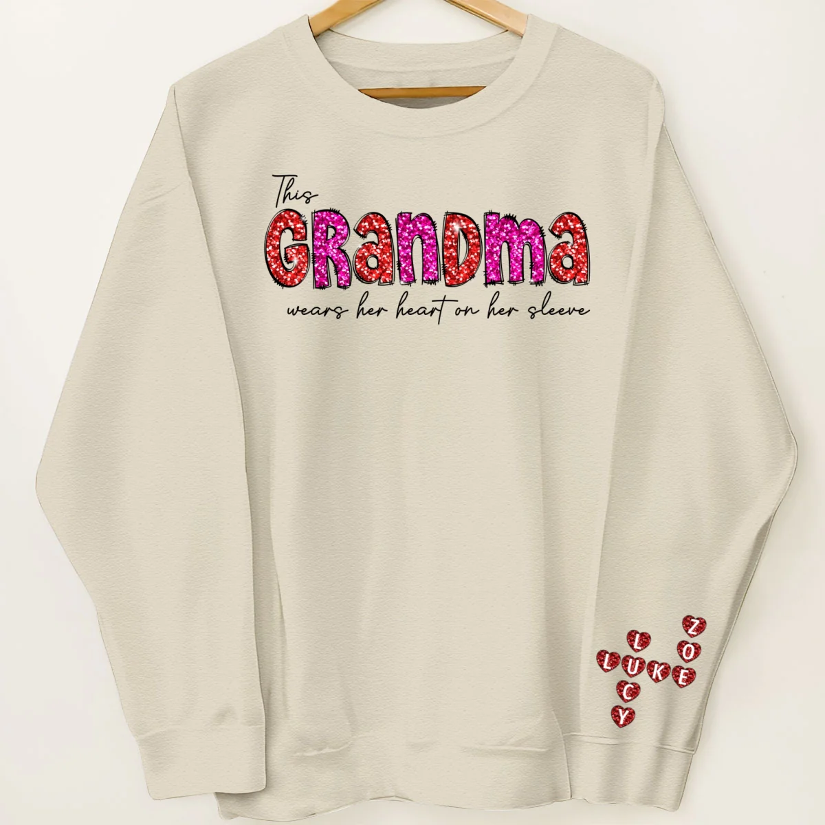 This Grandma Wears Heart On Her Sleeve Personalized Sleeve Printed Sweatshirt - Image 12