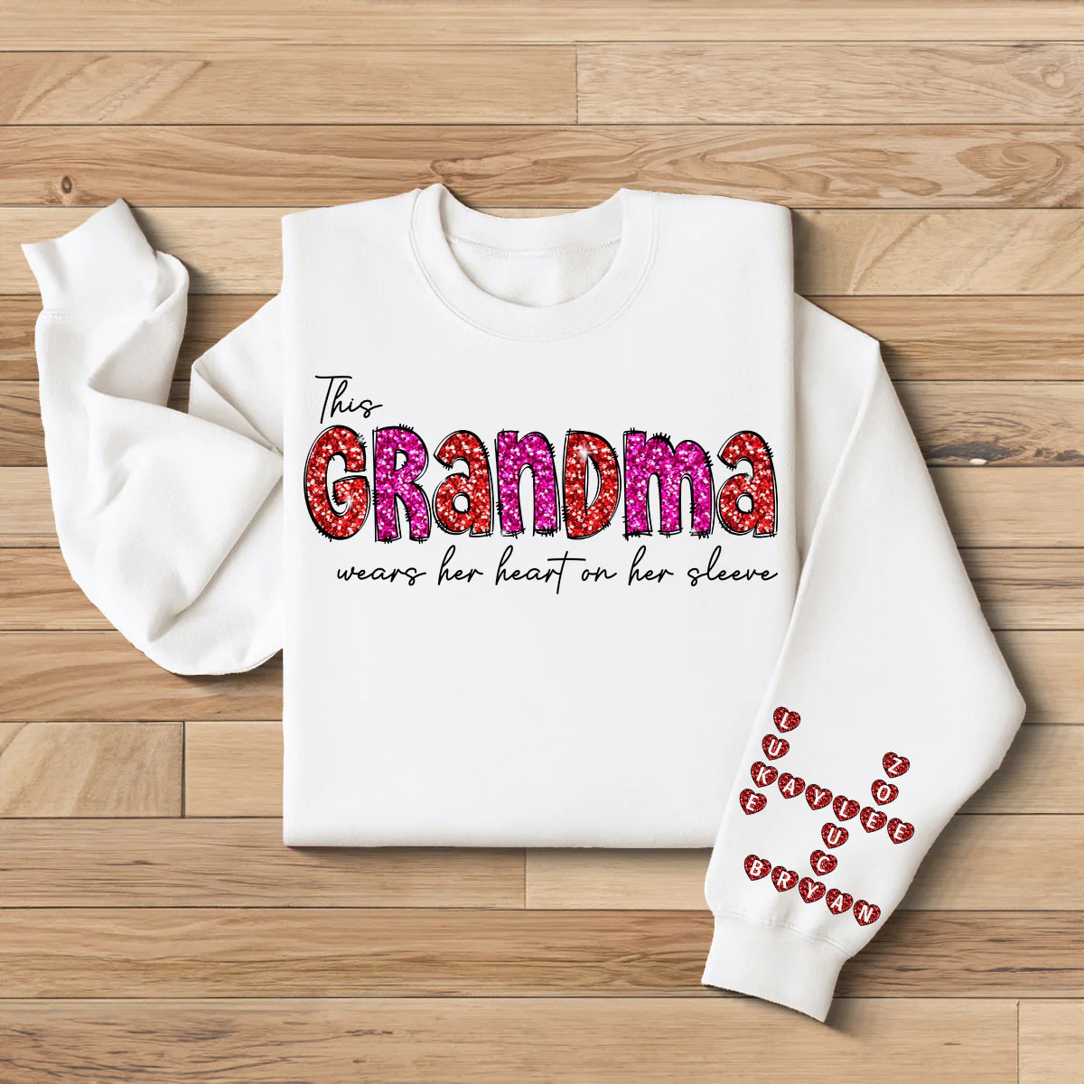 This Grandma Wears Heart On Her Sleeve Personalized Sleeve Printed Sweatshirt - Image 4
