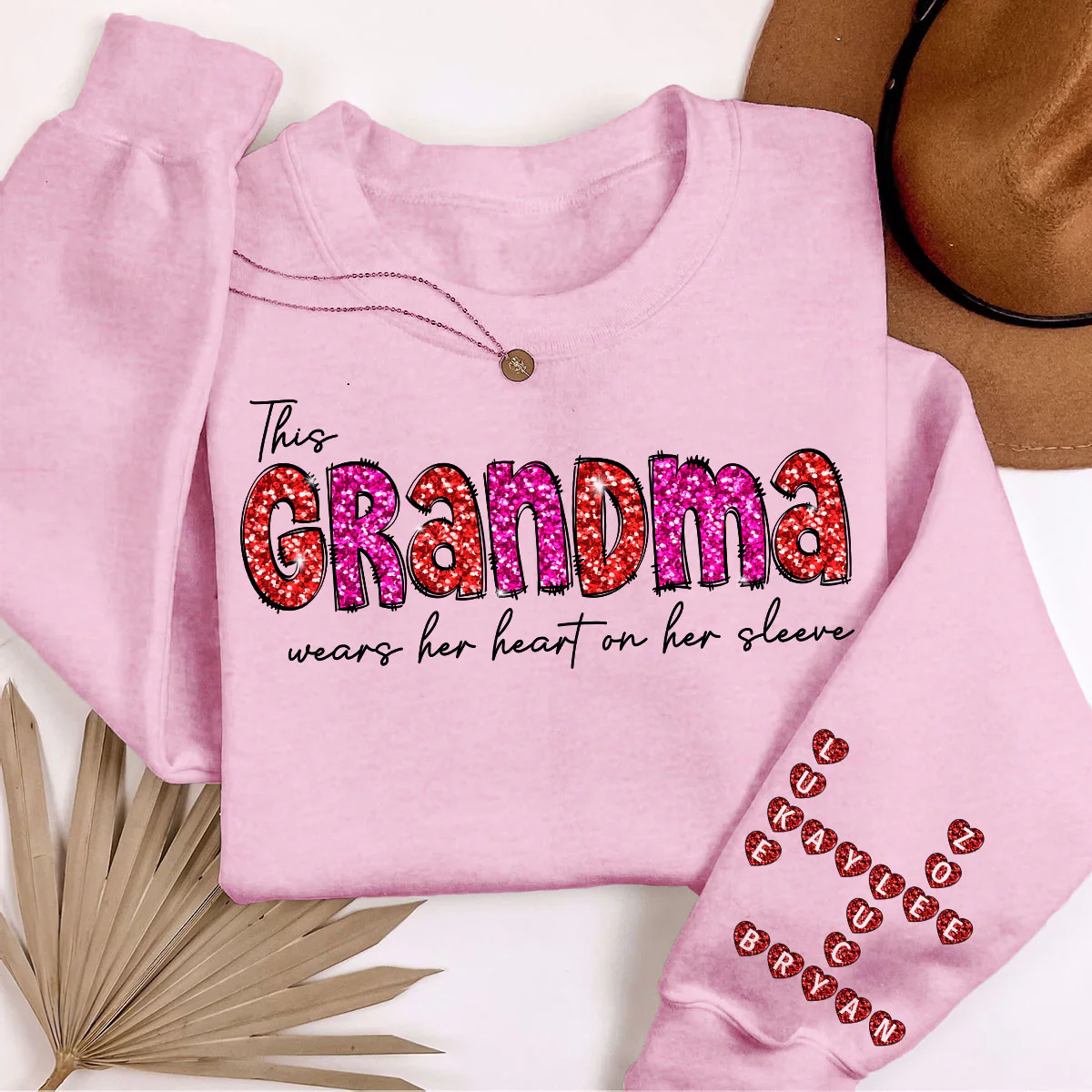 This Grandma Wears Heart On Her Sleeve Personalized Sleeve Printed Sweatshirt - Image 6