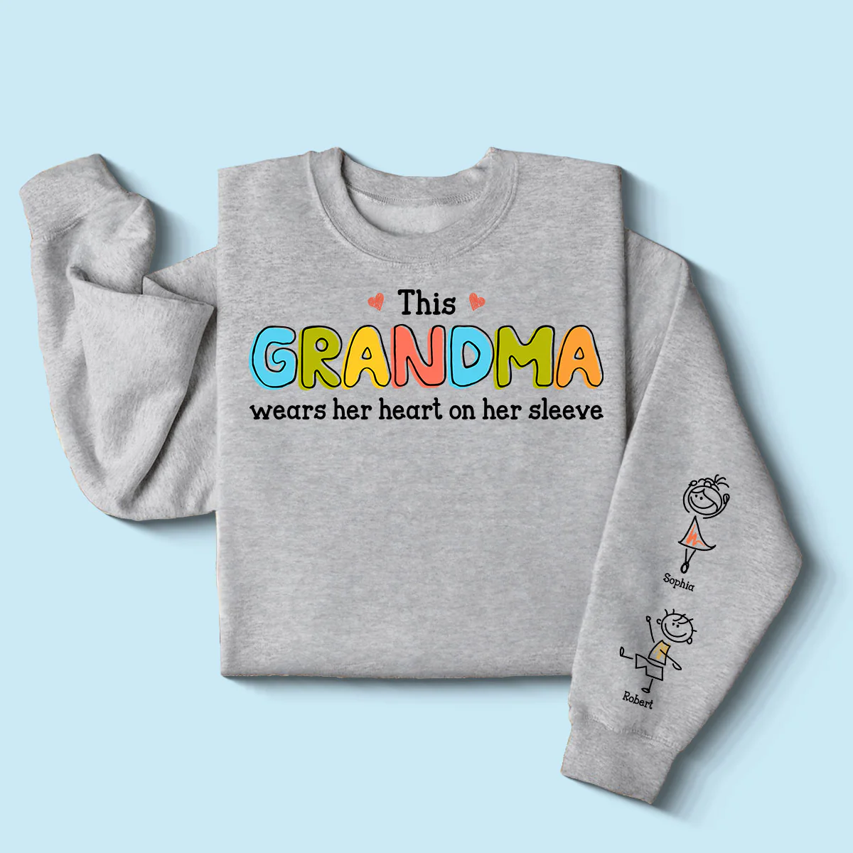 This Grandma Wears Her Heart On Her Sleeve Personalized Sleeve Printed Sweatshirt, Gift For Grandma - Image 3
