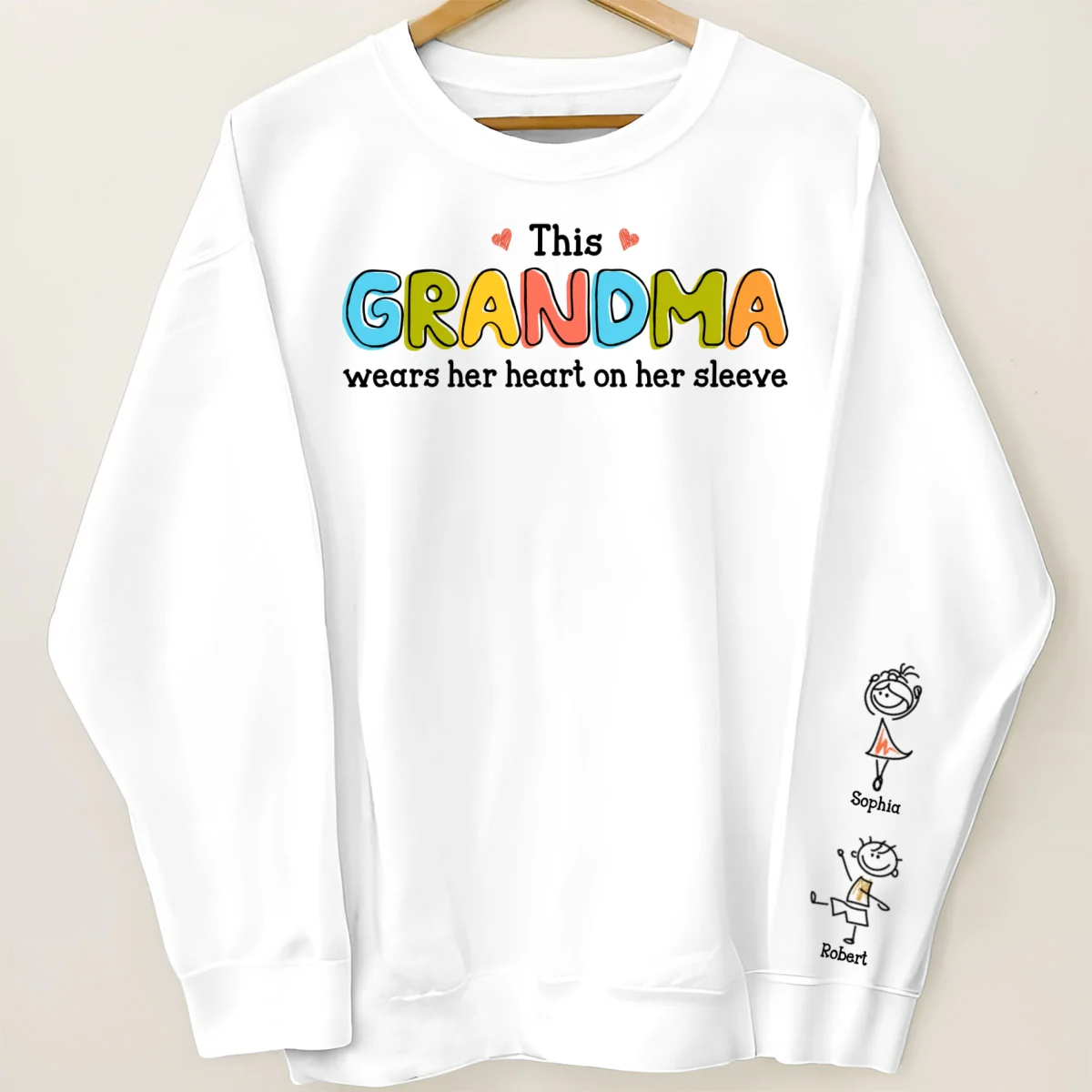 This Grandma Wears Her Heart On Her Sleeve Personalized Sleeve Printed Sweatshirt, Gift For Grandma - Image 7