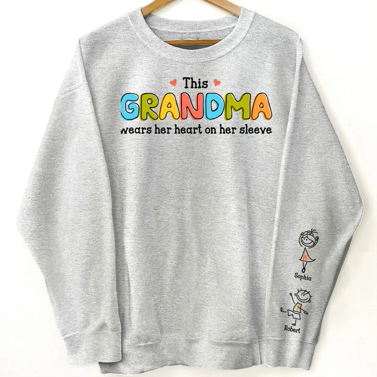 This Grandma Wears Her Heart On Her Sleeve Personalized Sleeve Printed Sweatshirt, Gift For Grandma - Image 8