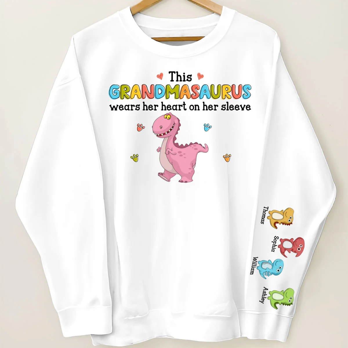This Grandmasaurus Wears Her Heart On Her Sleeve Personalized Sleeve Printed Sweatshirt - Image 7