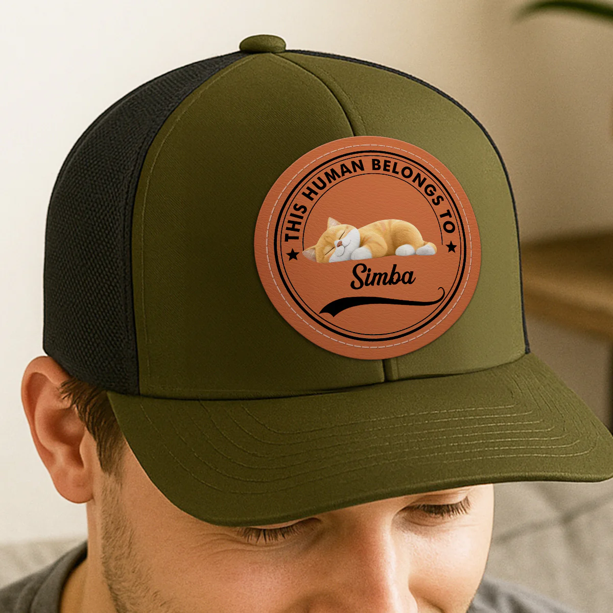 This Human Belongs To Cute Sleeping Cats Personalized Leather Patch Hat, Father's Day gift - Image 5
