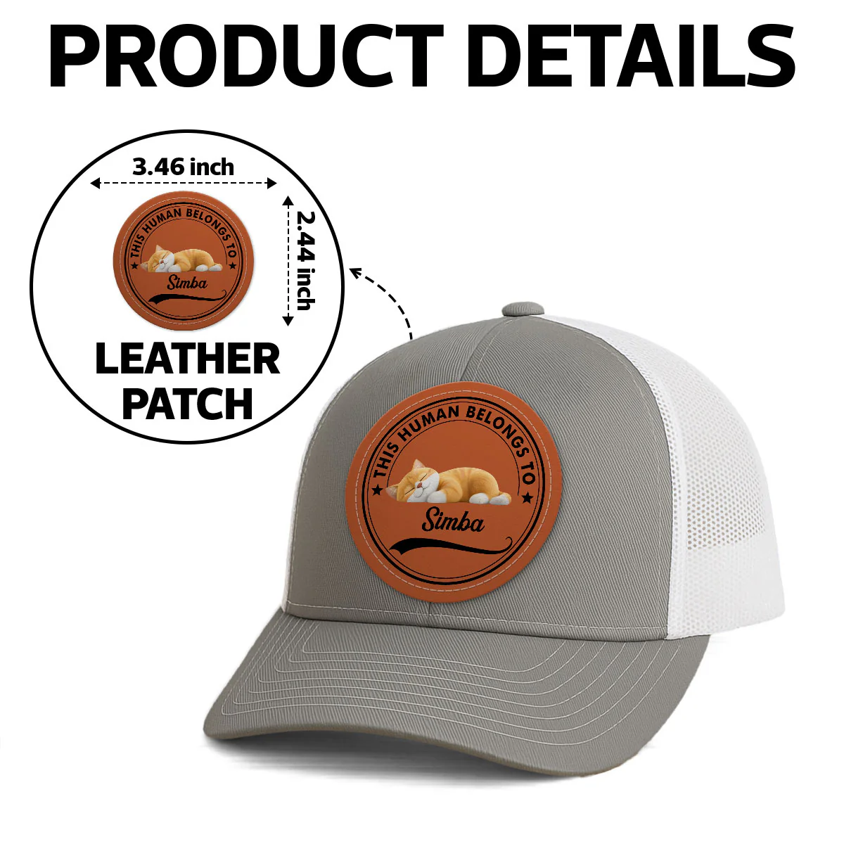 This Human Belongs To Cute Sleeping Cats Personalized Leather Patch Hat, Father's Day gift - Image 7