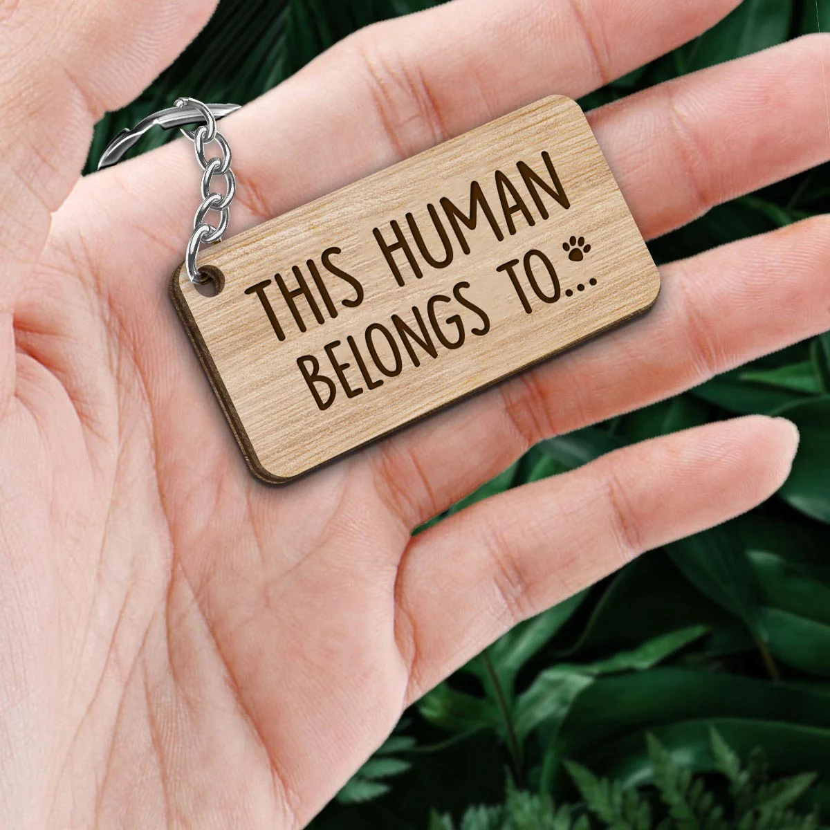 This Humans Belongs To Watercolor Cute Cats Personalized Wooden Keychain - Image 2