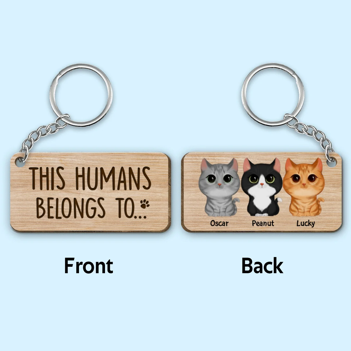This Humans Belongs To Watercolor Cute Cats Personalized Wooden Keychain - Image 4