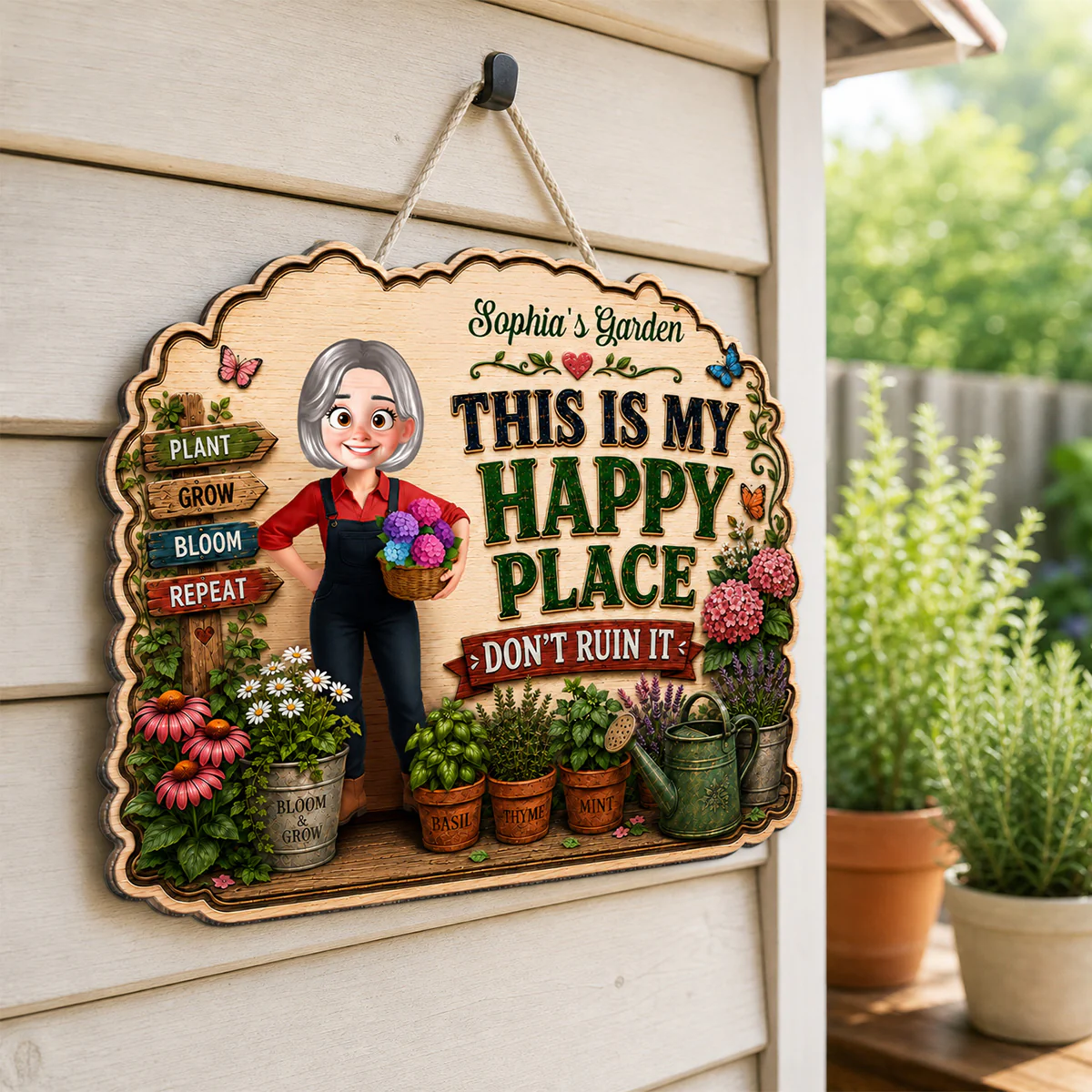 This Is My Happy Place Don't Ruin It Gardening Girl - Personalized Garden Wooden Sign - Home Garden Greenhouse Outdoor Decor - Image 2