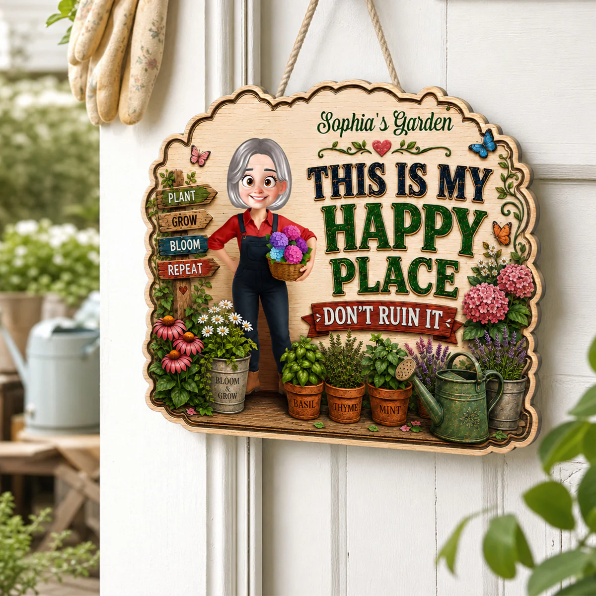 This Is My Happy Place Don't Ruin It Gardening Girl - Personalized Garden Wooden Sign - Home Garden Greenhouse Outdoor Decor - Image 3
