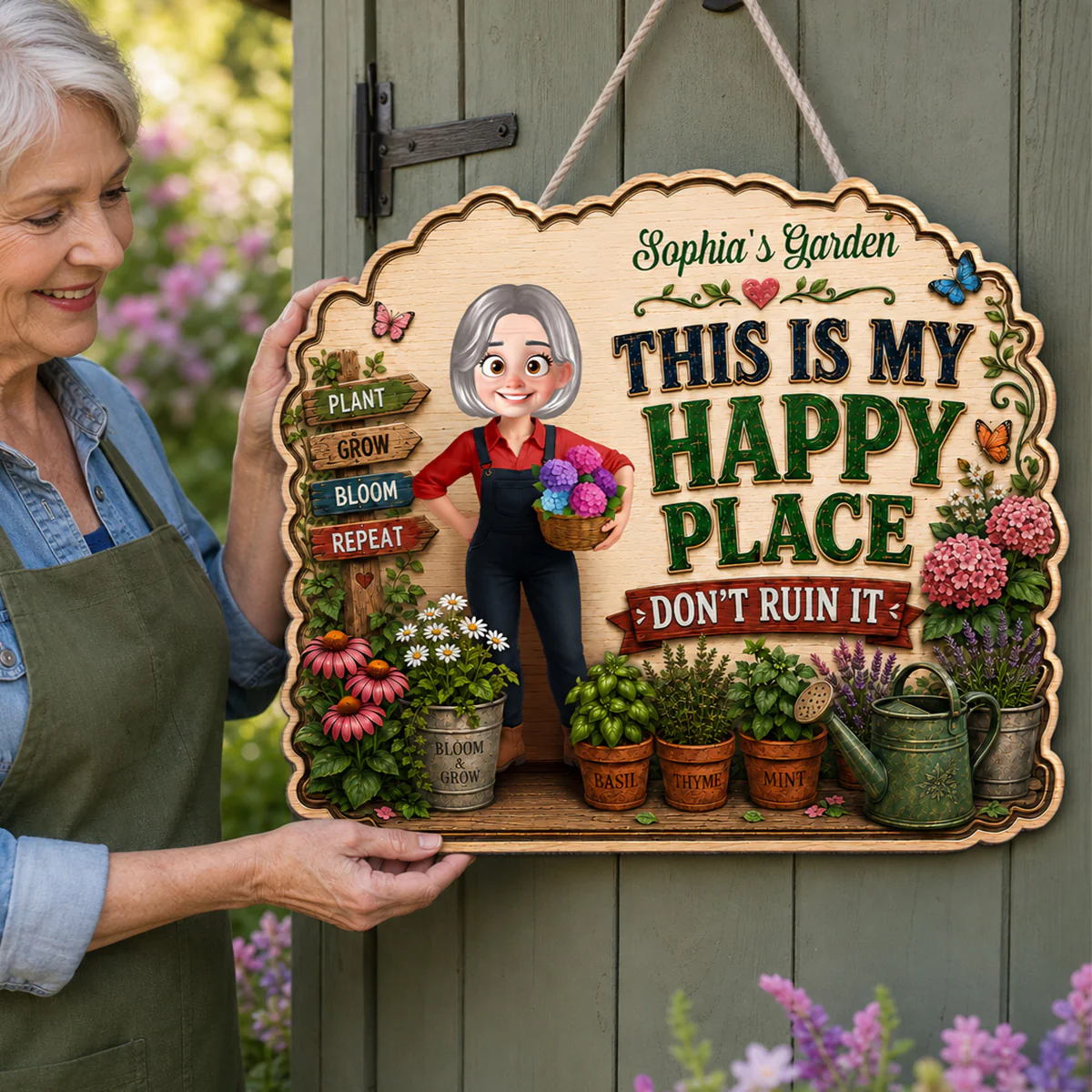 This Is My Happy Place Don't Ruin It Gardening Girl - Personalized Garden Wooden Sign - Home Garden Greenhouse Outdoor Decor - Image 4