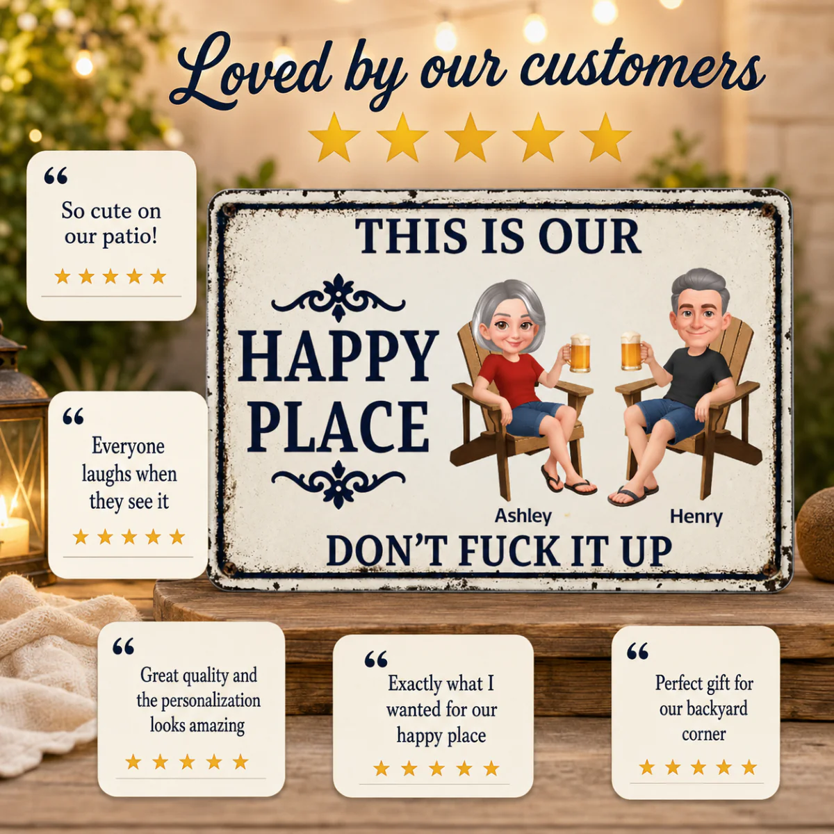 Couple This Is Our Happy Place - Personalized Metal Sign - Funny Sarcasm Decoration For Patio, Garden, Farmhouse Porch, Man Cave, Garage - Image 5