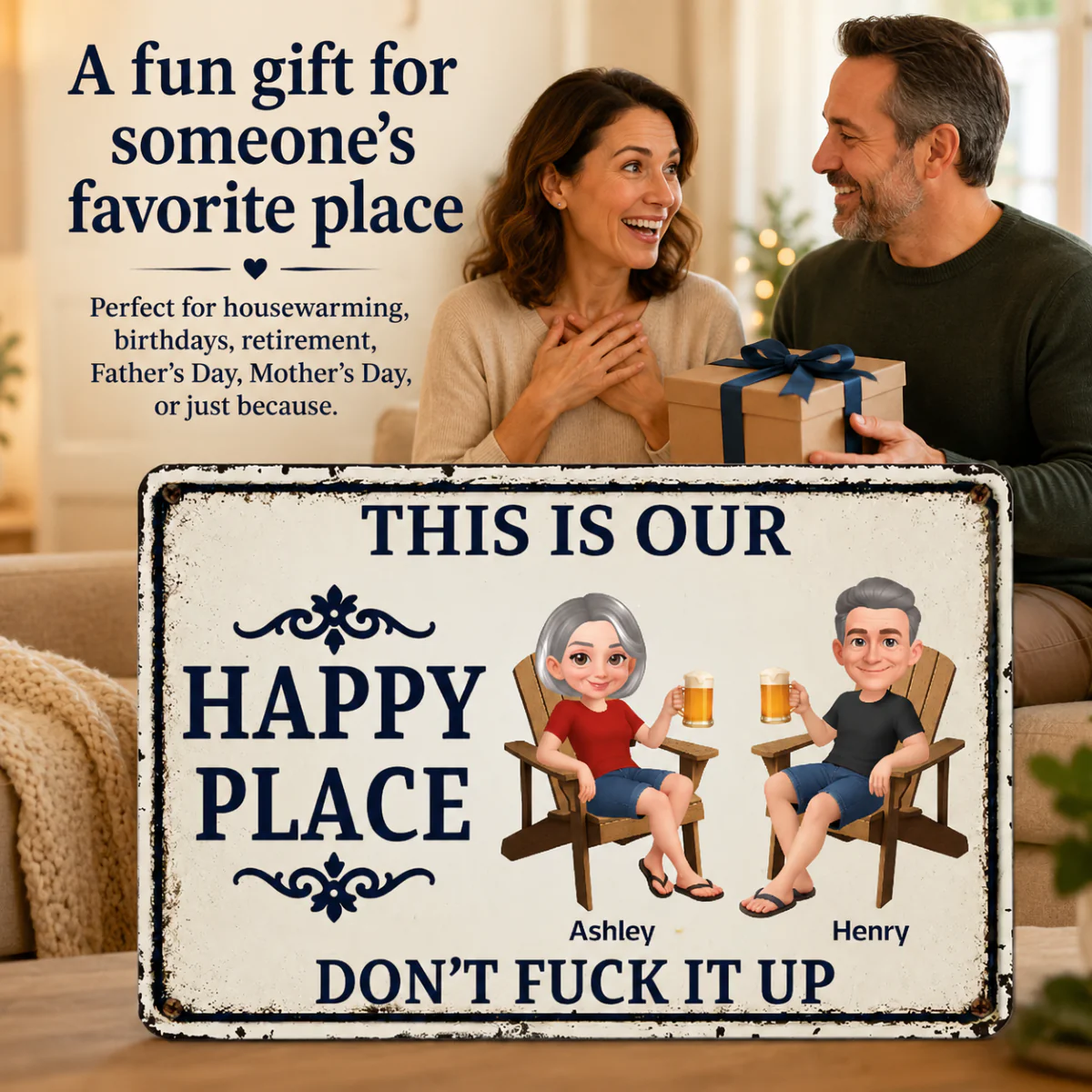 Couple This Is Our Happy Place - Personalized Metal Sign - Funny Sarcasm Decoration For Patio, Garden, Farmhouse Porch, Man Cave, Garage - Image 6
