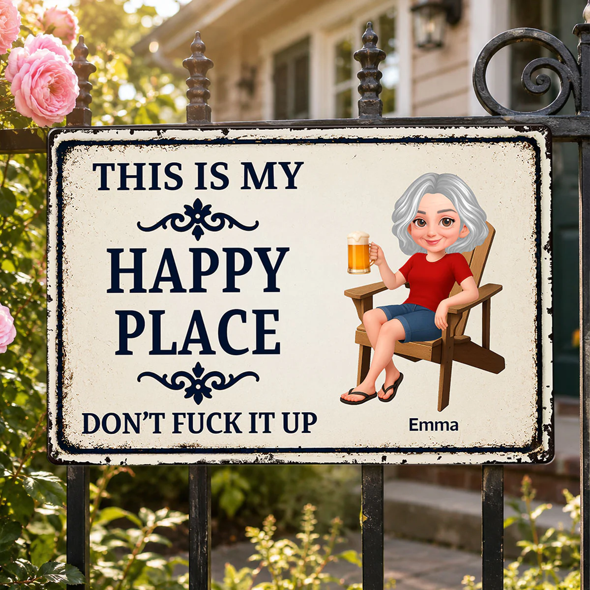 Couple This Is Our Happy Place - Personalized Metal Sign - Funny Sarcasm Decoration For Patio, Garden, Farmhouse Porch, Man Cave, Garage - Image 9