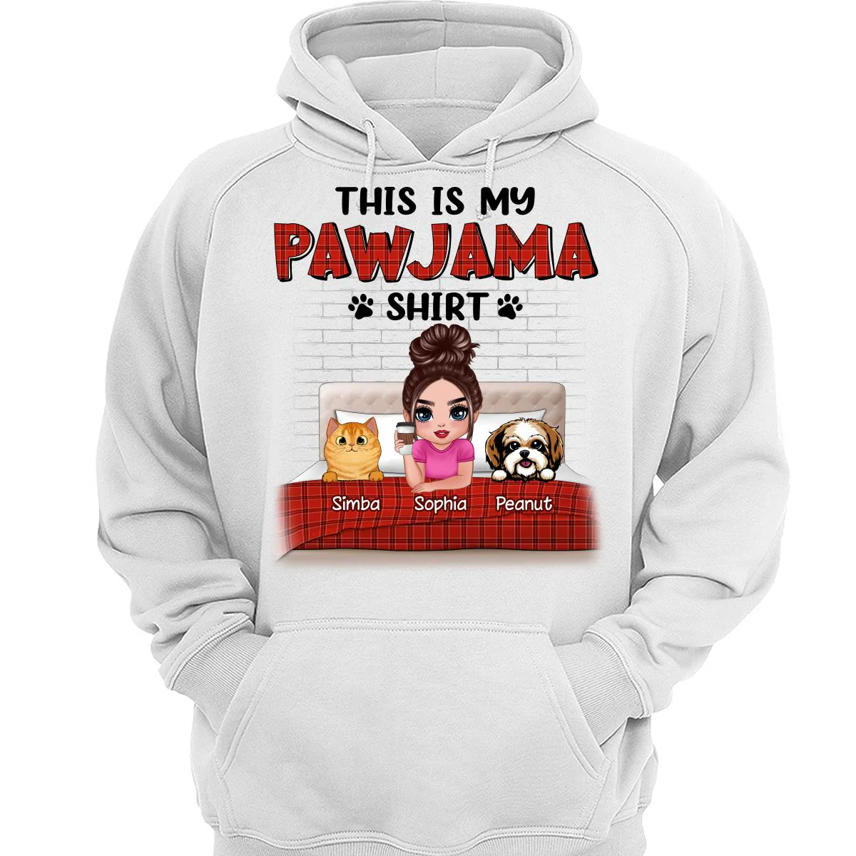 This Is My Pawjama Shirt Dogs Cats On Bed Checkered Pattern Personalized Shirt - Image 3