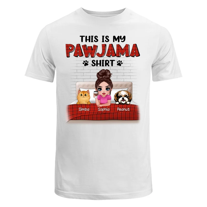 This Is My Pawjama Shirt Dogs Cats On Bed Checkered Pattern Personalized Shirt - Image 5
