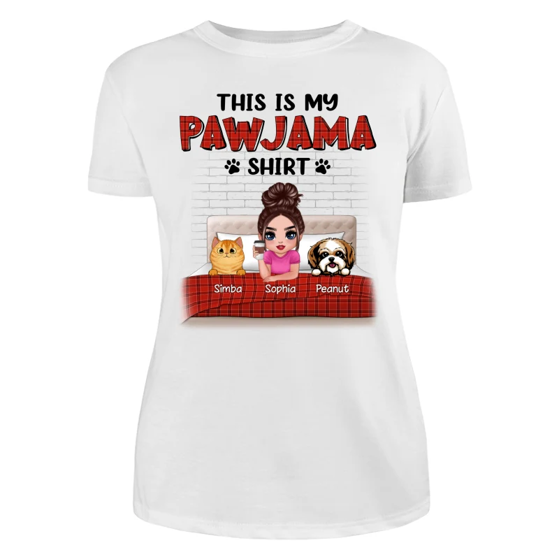 This Is My Pawjama Shirt Dogs Cats On Bed Checkered Pattern Personalized Shirt - Image 9