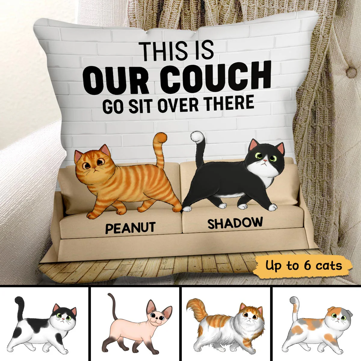 This Is Our Couch Walking Fluffy Cats Personalized Pillow - Image 2