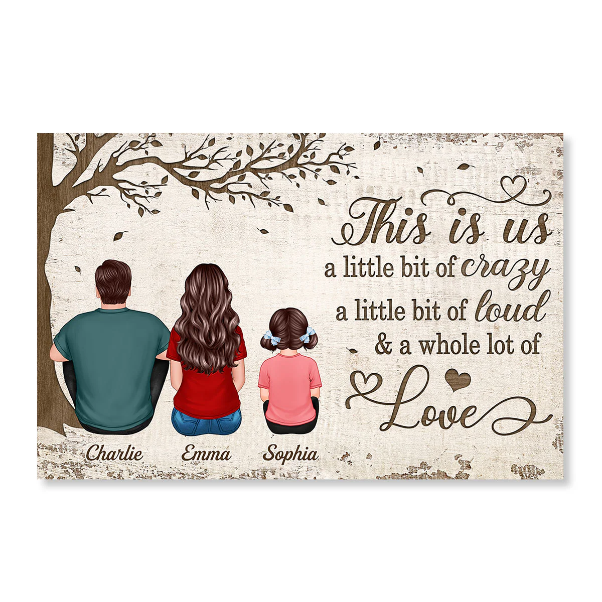 This Is Us Back View Family Sitting Under Tree Personalized Horizontal Poster