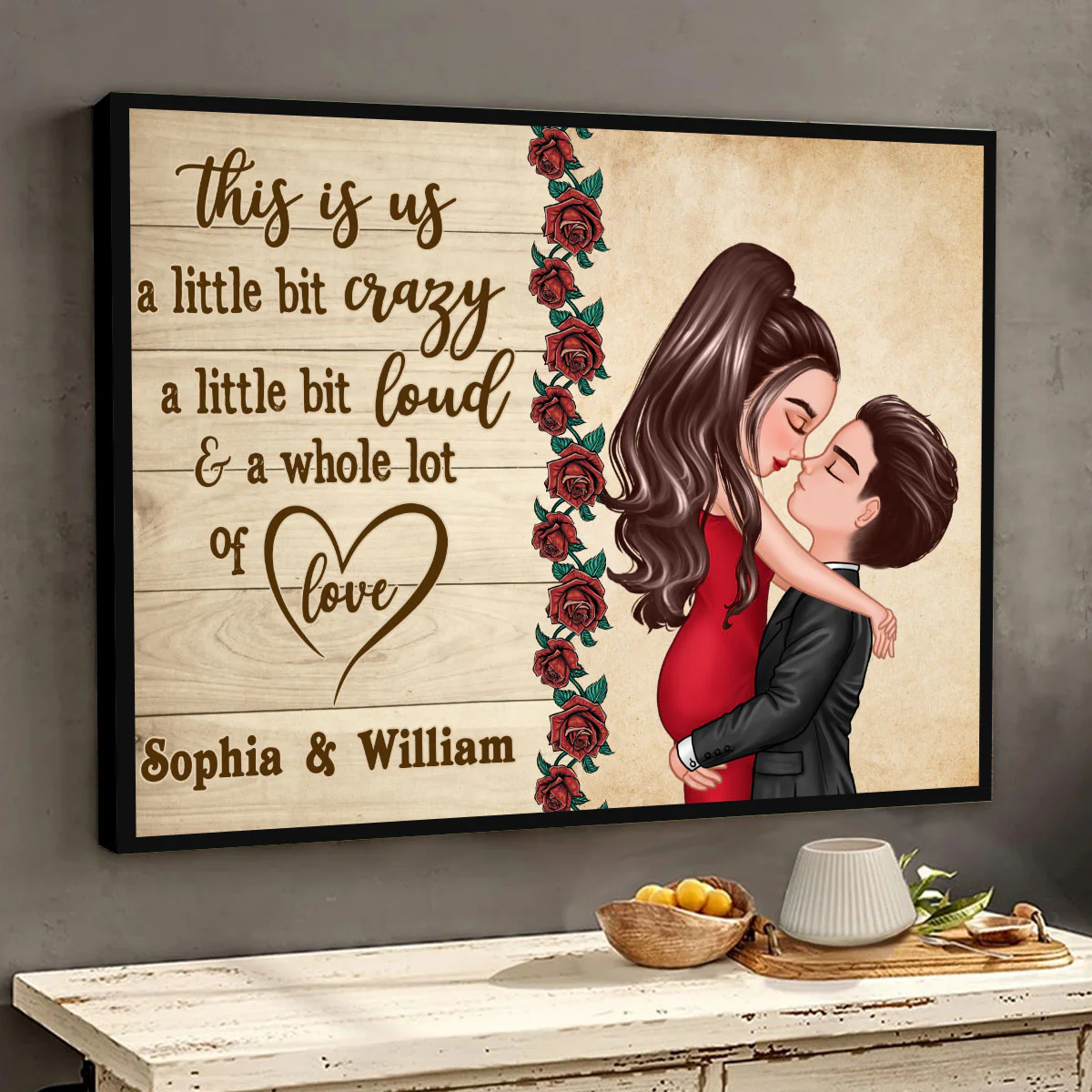 This Is Us Doll Couple Hugging Kissing Roses Personalized Horizontal Poster - Image 2