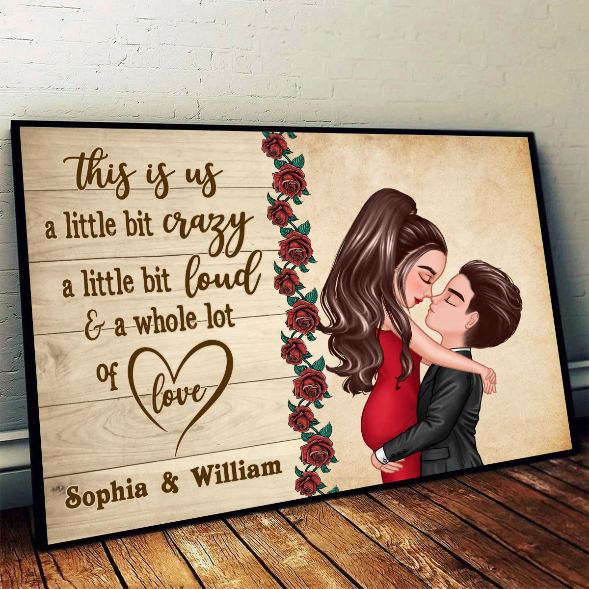 This Is Us Doll Couple Hugging Kissing Roses Personalized Horizontal Poster - Image 3