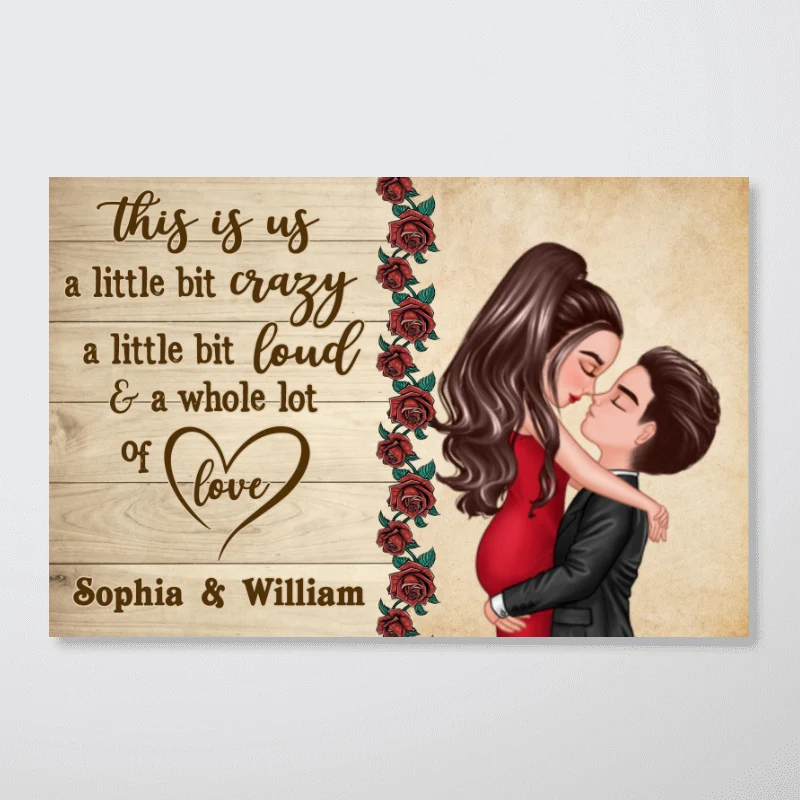 This Is Us Doll Couple Hugging Kissing Roses Personalized Horizontal Poster - Image 4