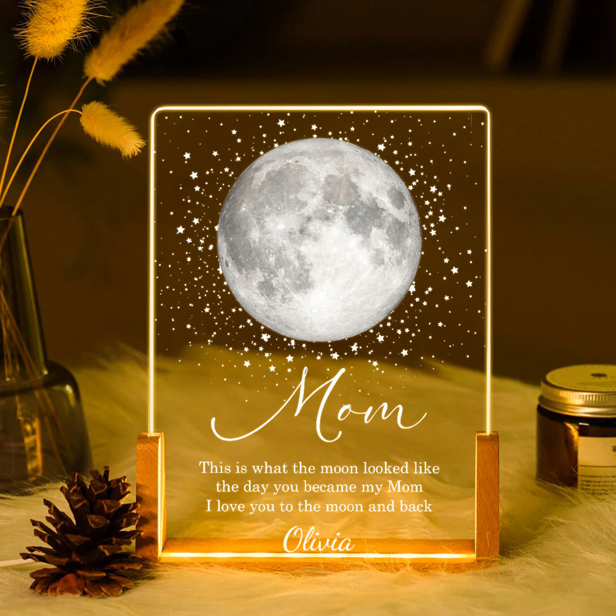 This is What the Moon Look Like the Day You Became My Mom - Personalized LED Night Light - Sentimental Gift for Mom - Image 3