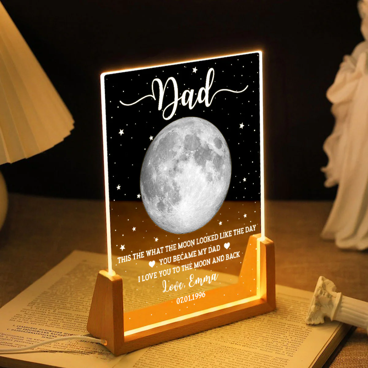 This Is What The Moon Looked Like The Day You Became Dad Custom Moon Phase - Personalized Acrylic LED Night Light - Father's Day Gift For Dad, Husband - Image 4
