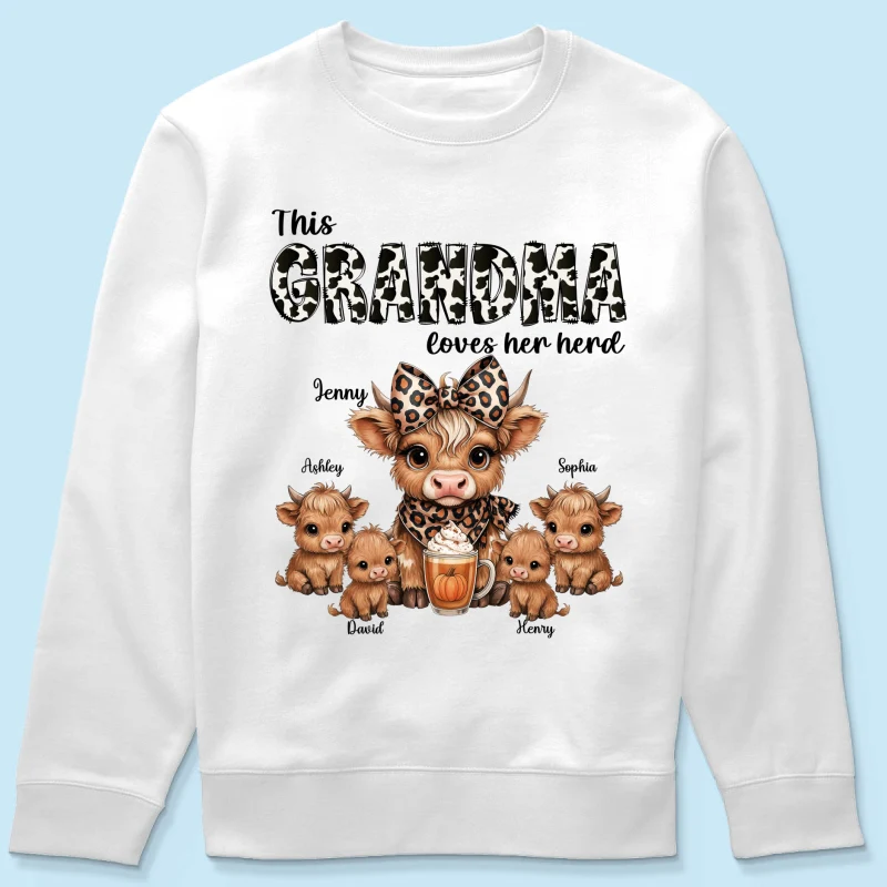 This Mama Grandma Loves Her Herds – Cozy Fall Vibe Personalized Highland Cow Family Sweatshirt - Image 11
