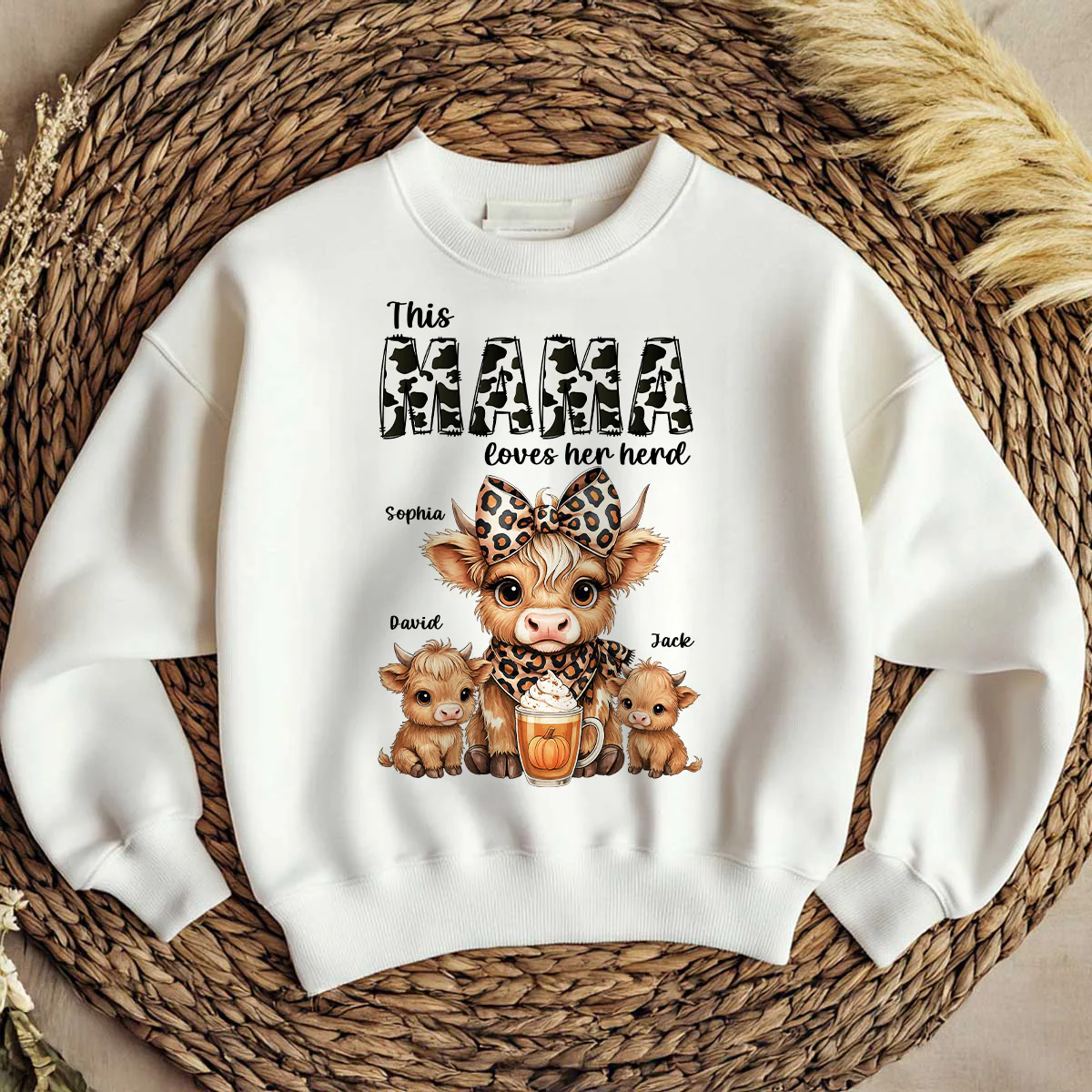 This Mama Grandma Loves Her Herds – Cozy Fall Vibe Personalized Highland Cow Family Sweatshirt - Image 6