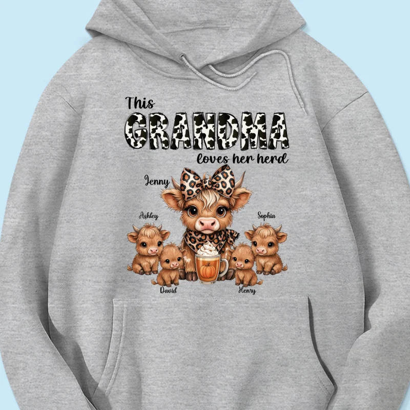 This Mama Grandma Loves Her Herds – Cozy Fall Vibe Personalized Highland Cow Family Sweatshirt - Image 23