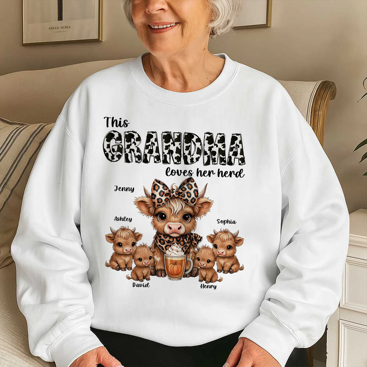 This Mama Grandma Loves Her Herds – Cozy Fall Vibe - Personalized Shirt - Image 3