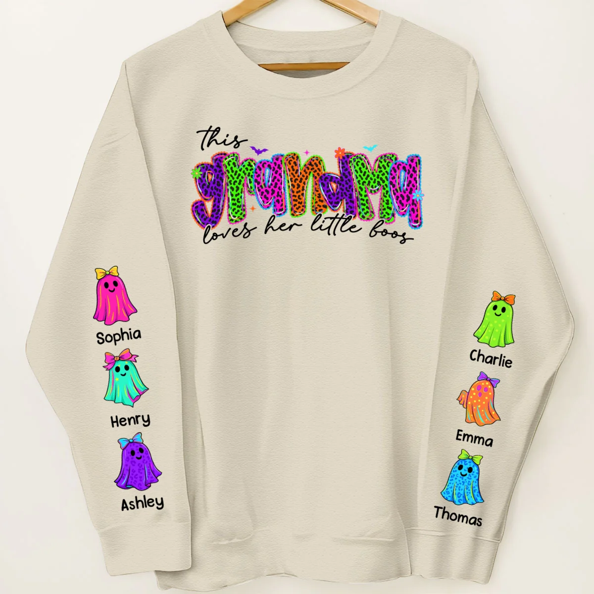 This Mama Loves Her Little Boo Personalized Halloween Sweatshirt, Fall Sweatshirt for Mom Grandma - Image 12