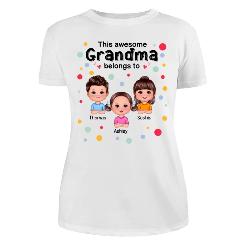 This Mom Grandma Dad Grandpa Belongs To Cute Doll Kids Colorful Dot Personalized Shirt - Image 9