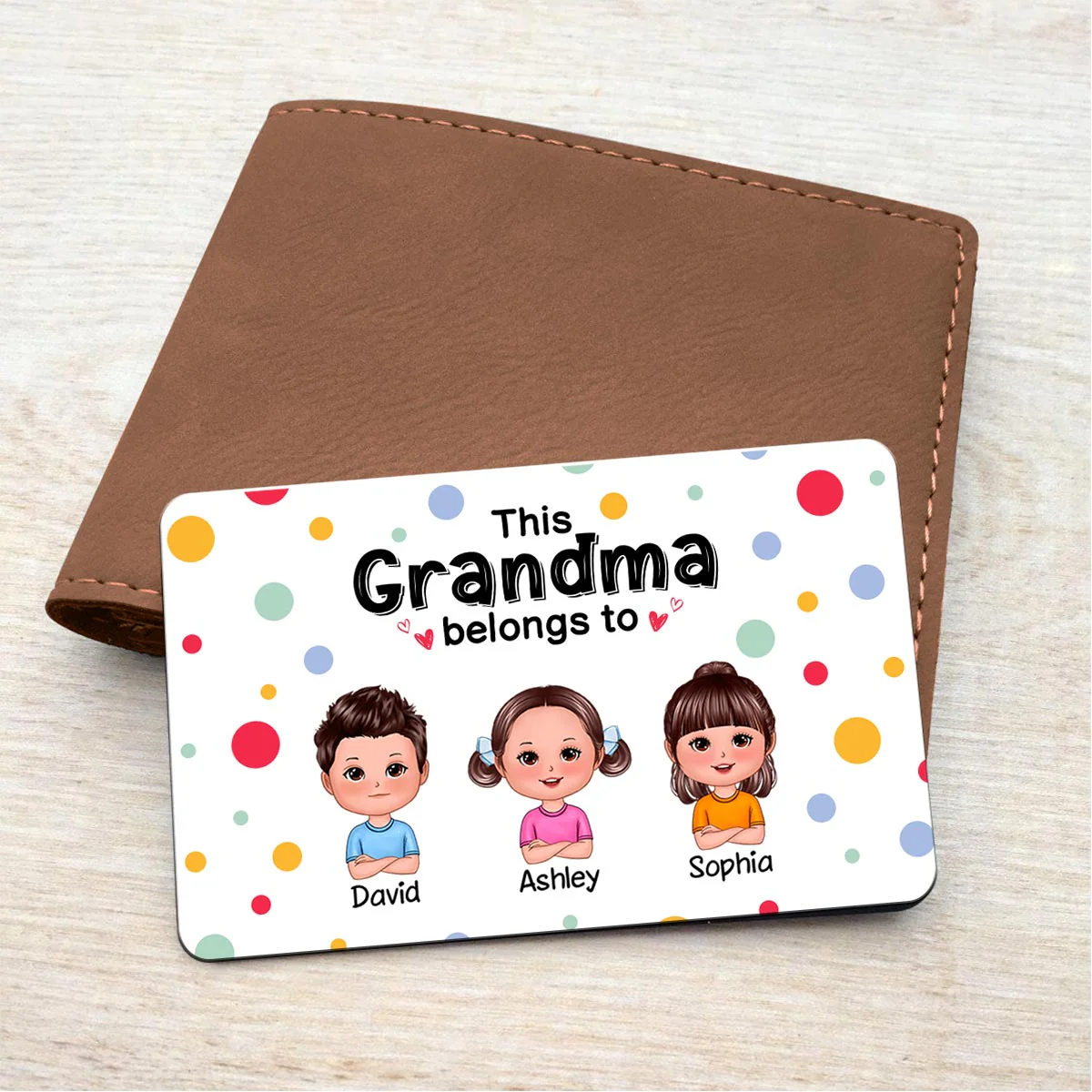 This Mom Grandma Dad Grandpa Belongs To Cute Doll Kids Personalized Metal Wallet Card - Image 4