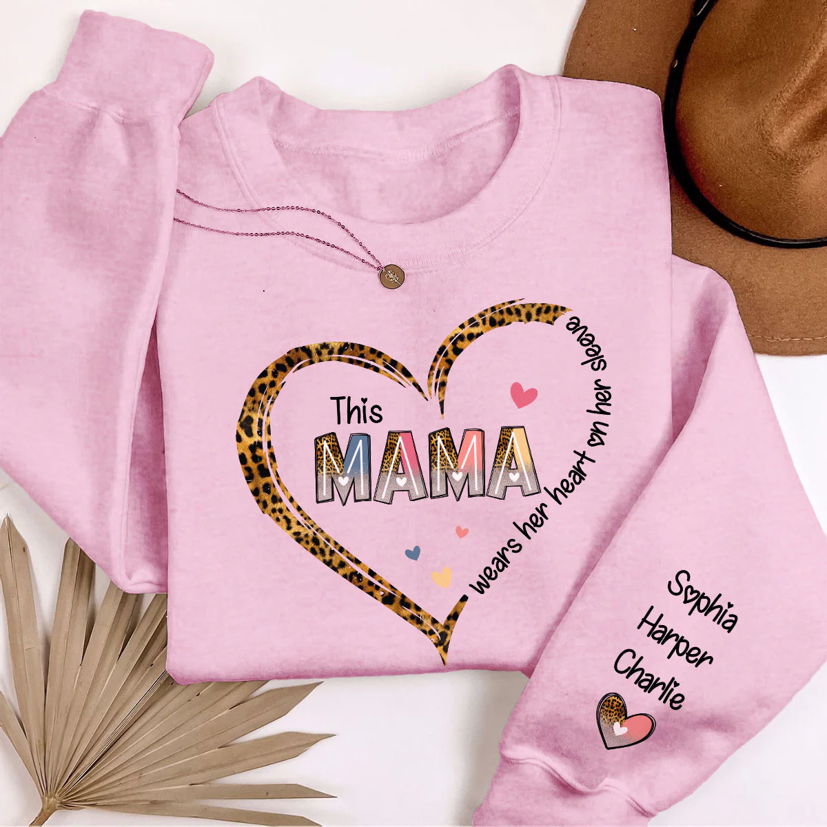 This Mom Mama Wears Her Heart On Her Sleeve Personalized Sleeve Printed Sweatshirt - Image 4