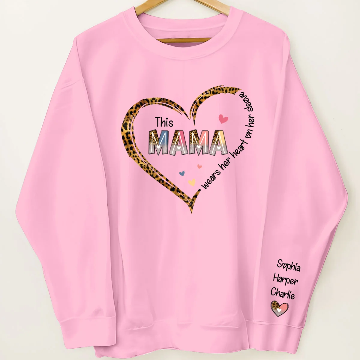 This Mom Mama Wears Her Heart On Her Sleeve Personalized Sleeve Printed Sweatshirt - Image 7