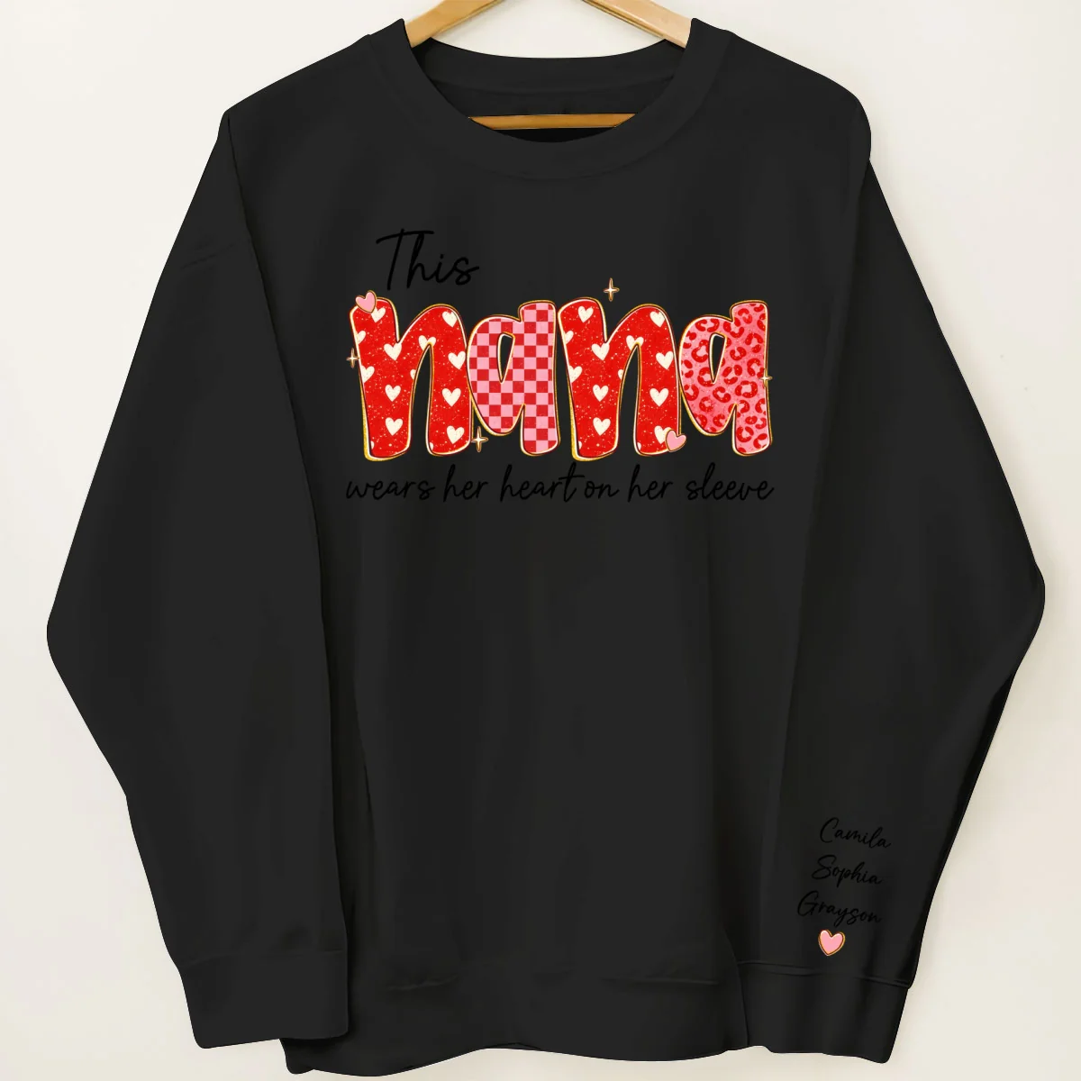 This Nana Wears Heart On Her Sleeve Preppy Pattern - Personalized Sleeve Printed Sweatshirt - Mother's Day Gift For Grandma - Image 11