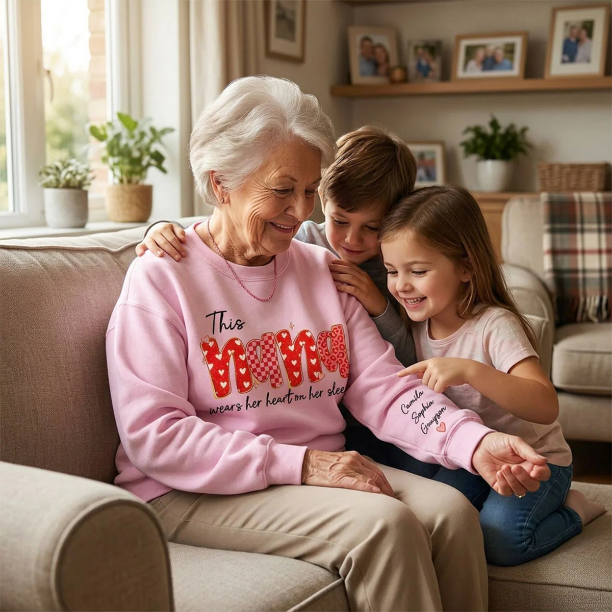 This Nana Wears Heart On Her Sleeve Preppy Pattern - Personalized Sleeve Printed Sweatshirt - Mother's Day Gift For Grandma - Image 6