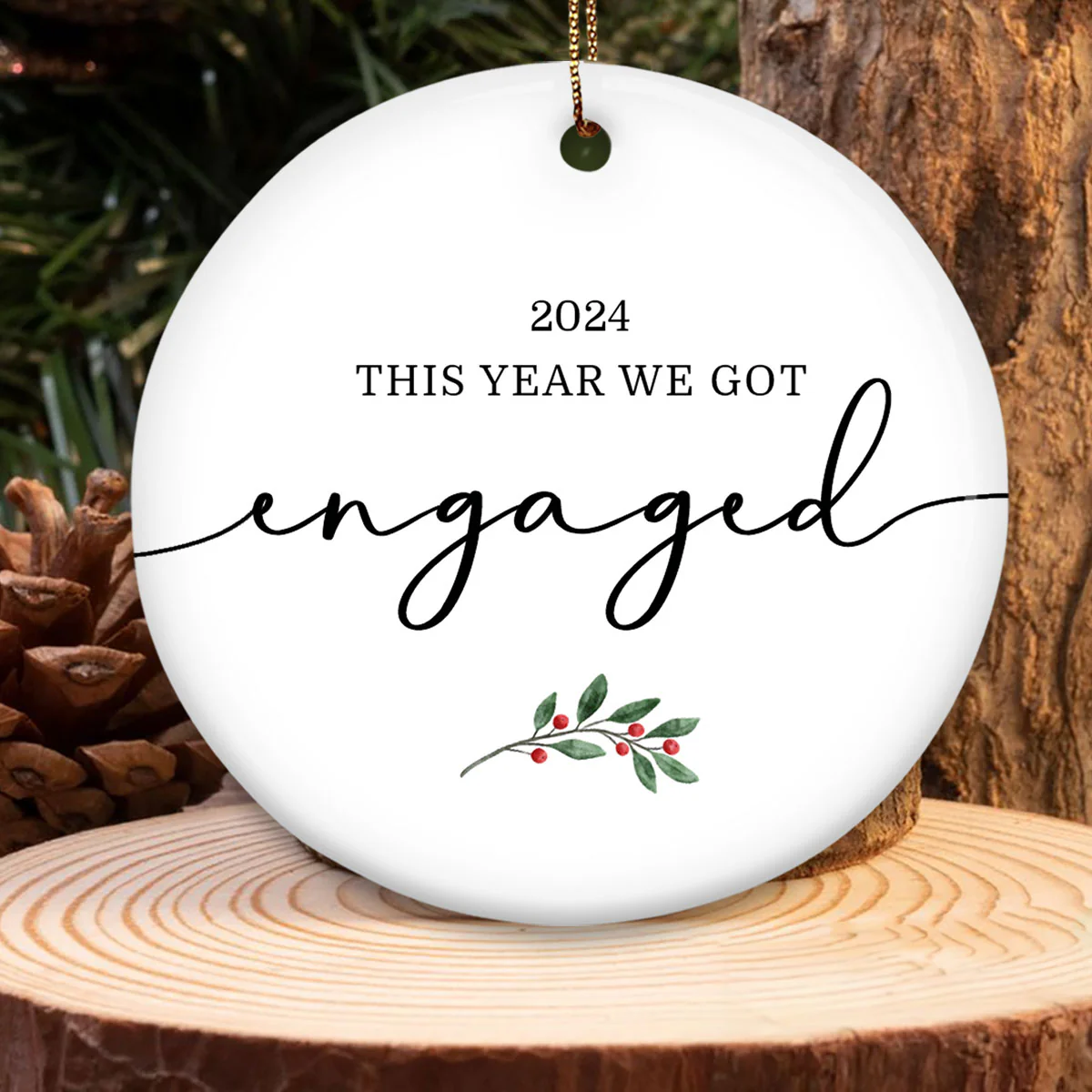 This Year We Got Engaged Personalized Ceramic Ornament, Custom Just Engaged Gifts for Couples - Image 6