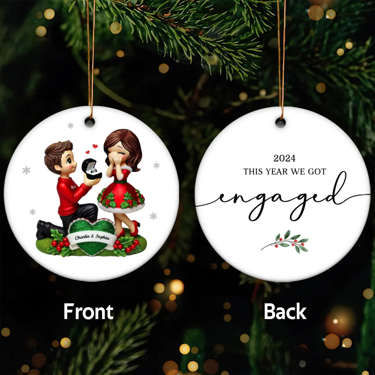 This Year We Got Engaged Personalized Ceramic Ornament, Custom Just Engaged Gifts for Couples - Image 8