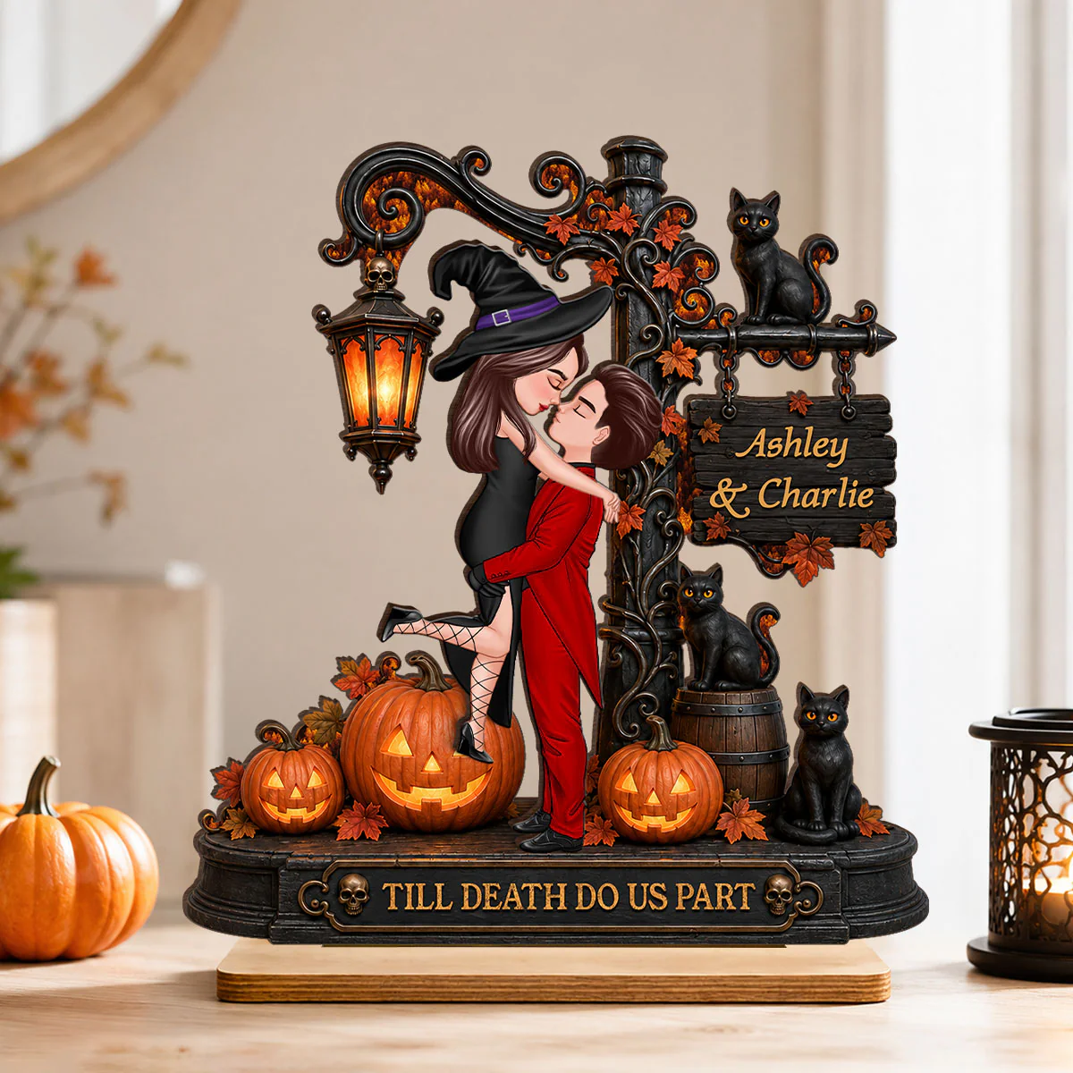 Till Death Do Us Part Couple - Personalized 2-Layered Wooden Plaque - Halloween Fall Decor for Her - Image 3