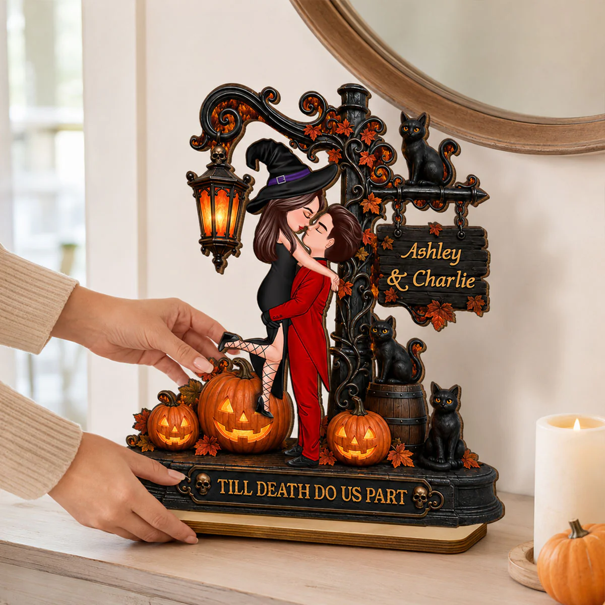 Till Death Do Us Part Couple - Personalized 2-Layered Wooden Plaque - Halloween Fall Decor for Her - Image 5