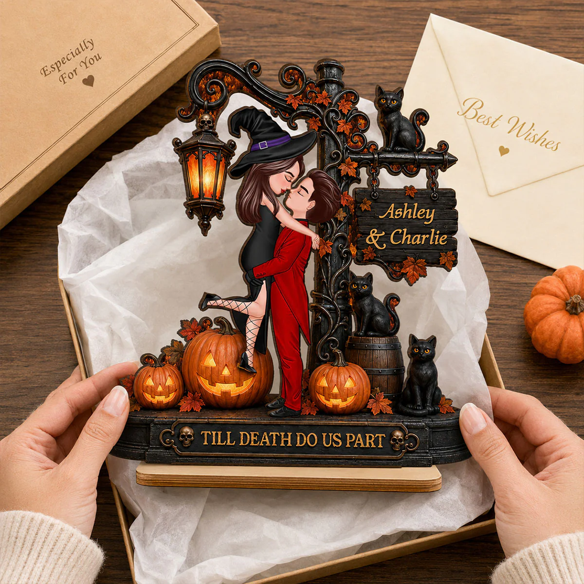 Till Death Do Us Part Couple - Personalized 2-Layered Wooden Plaque - Halloween Fall Decor for Her - Image 7