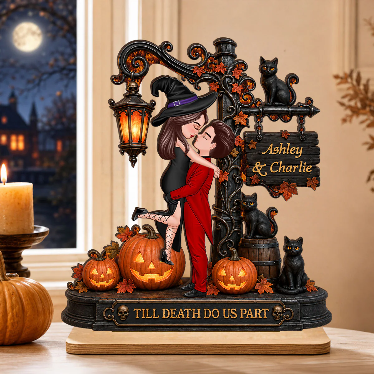 Till Death Do Us Part Couple - Personalized 2-Layered Wooden Plaque - Halloween Fall Decor for Her - Image 8